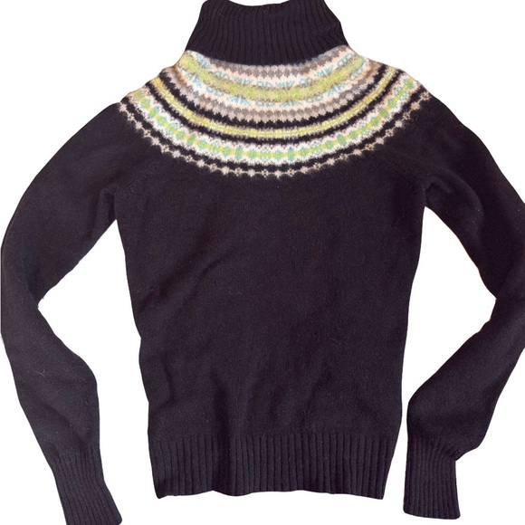 J.Crew Fair Isle Turtleneck Sweater Small Black Nordic Wool‎ Cashmere - Picture 2 of 3